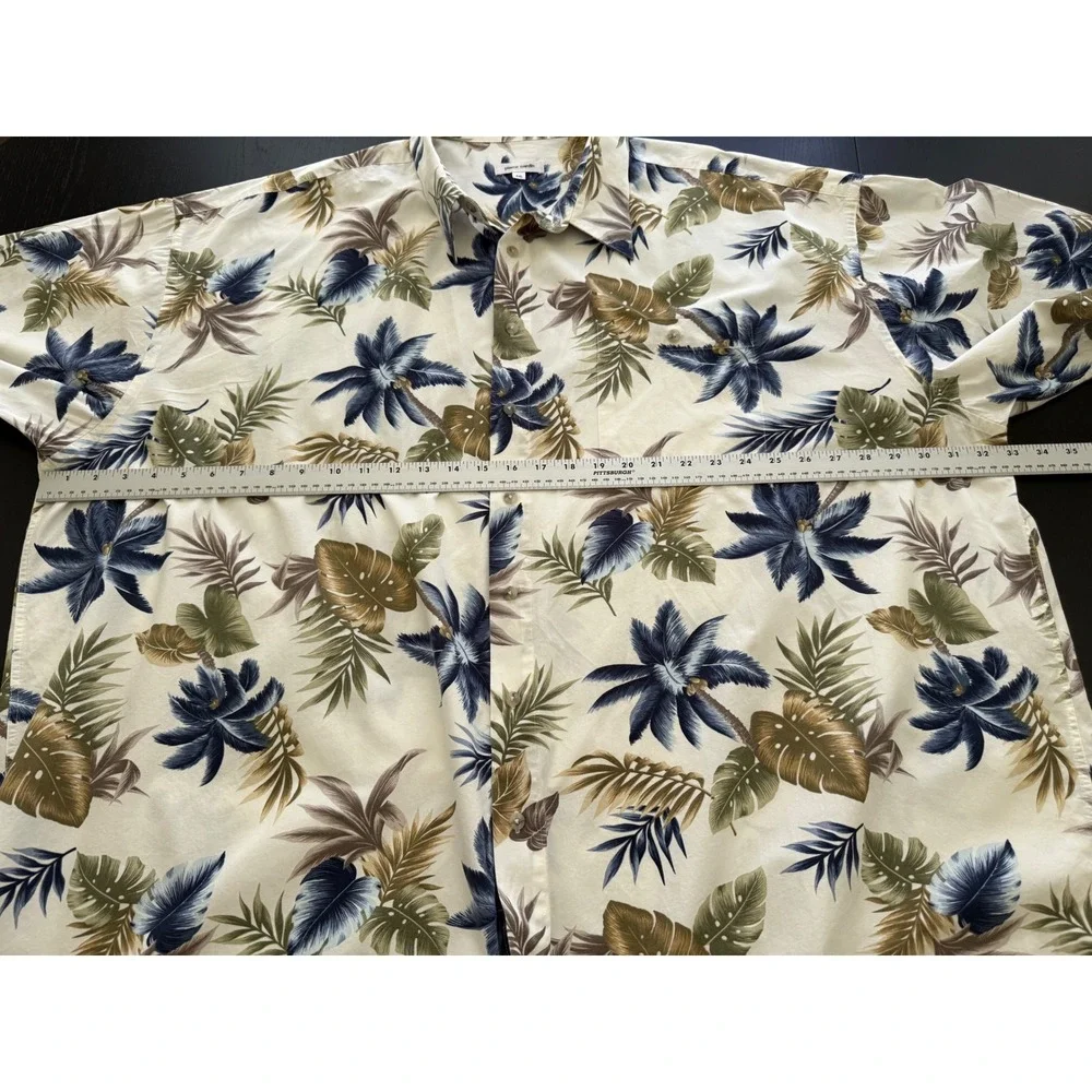Pierre Cardin Mens Tropical Camp Shirt Size 4XL Cream Short Sleeve Button Down